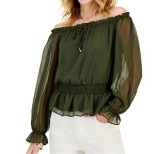 INC International Concepts Olive Green Off-Shoulder Peasant Top